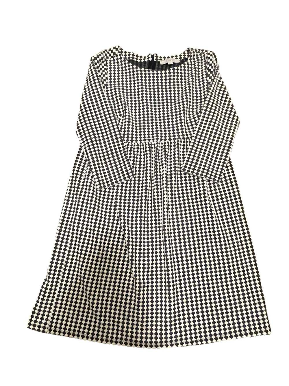 LOFT Black White Houndstooth Long Sleeve Gathered Dress Size 6